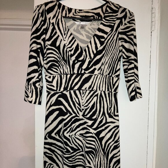 Dian Von Furstenburg zebra print silk sheath dress 3/4 sleeve - Picture 1 of 6